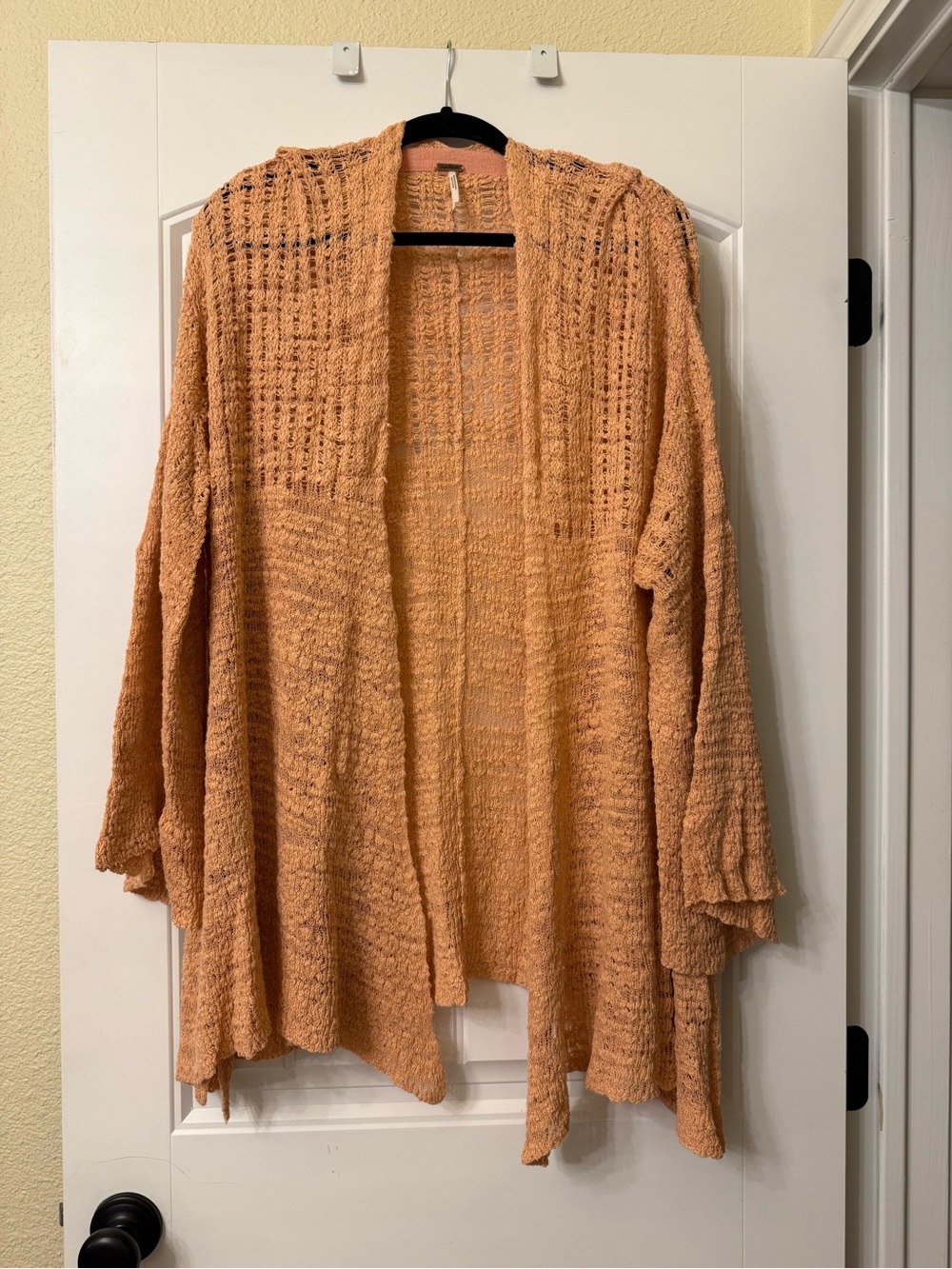 Free People Open-Front Textured Cardigan in Peach